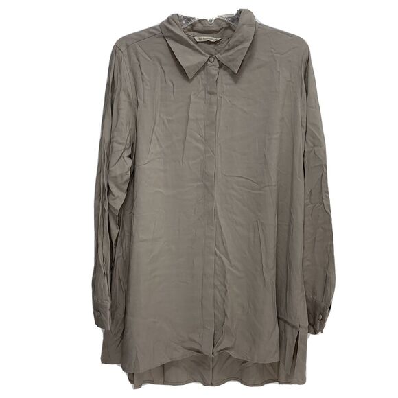 Soft Surroundings Artist Shirt Tunic Button Up Lagenlook Beige Khaki Sz … - Picture 2 of 10